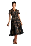 Tadashi Shoji Beatrice Tea Length Dress In Black
