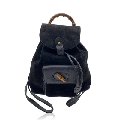 Gucci Brown Canvas Backpack Small Bamboo S In Black