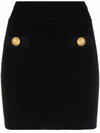 Balmain Black Pencil Mini Skirt With Jewel Buttons In Black