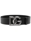 Dolce & Gabbana Black Monogram Buckle Leather Belt