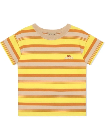 Gucci Kids' Stripe Print T-shirt In Yellow
