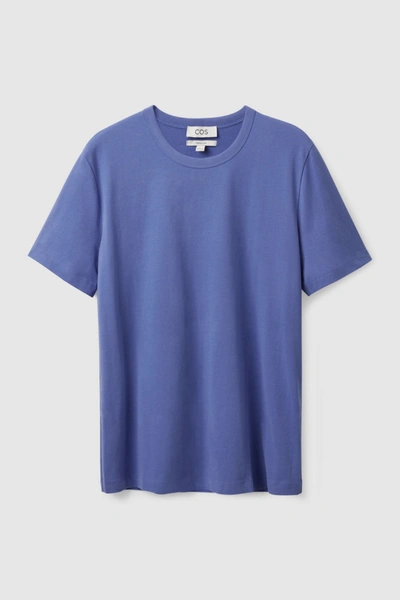 Cos Regular-fit Brushed Cotton T-shirt In Blue