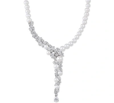 Arabella Cultured Freshwater Pearl (5-1/2 - 9-1/2mm) & Cubic Zirconia 17" Statement Necklace In Sterling Silv In Silver