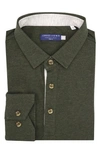 Lorenzo Uomo Long Sleeve Button-up Polo In Hunter