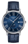 TISSOT T-CLASSIC CARSON PREMIUM MOONPHASE LEATHER STRAP WATCH, 40MM