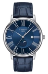 Tissot Men's Carson Premium Gent Moonphase Blue Leather Strap Watch 40mm In Blue