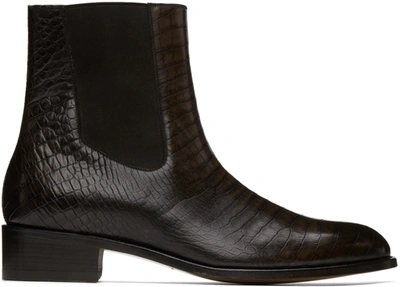 Tom Ford Alligator-print Elasticated-panel Ankle Boots In Black