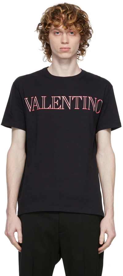 Valentino Navy Neon Universe Print T-shirt In Black