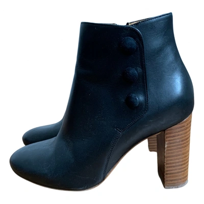 Pre-owned Sézane Leather Ankle Boots In Black