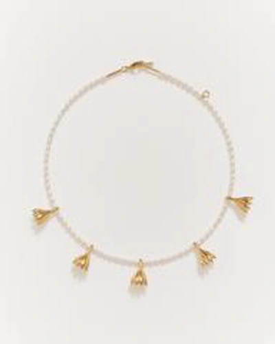 Pamela Love Anemone Pearl Beaded Collar Necklace In Gold/white