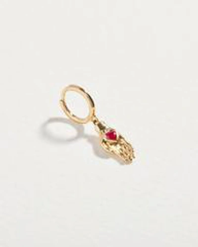 Pamela Love Piercing Heart In Hand Huggie In Gold/red