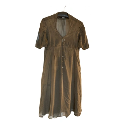 Pre-owned Cotélac Silk Mid-length Dress In Khaki