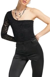 Topshop One-shoulder Lace Bodysuit In Black