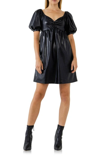 English Factory Faux Leather Babydoll Minidress In Black