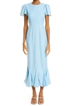 Rhode Lulani Floral Midi Dress In Loves Me Not Blue