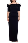 Xscape Plus Size Ruffled Off-the-shoulder Gown In Black