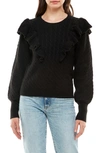 Wayf Pick Me Up Cable Ruffle Sweater In Black