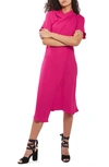 Topshop Origami Drape Neck Midi Dress In Bright Pink
