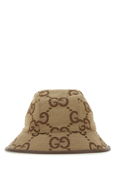 Gucci Gg Maxi Cotton Blend Jacquard Bucket Hat In Camel