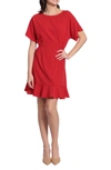 Donna Morgan Ruffle Hem Short Sleeve Dress In Racing Red