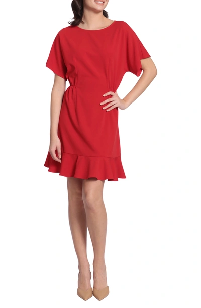 Donna Morgan Ruffle Hem Short Sleeve Dress In Racing Red