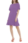 Donna Morgan Ruffle Hem Short Sleeve Dress In Purple Heart