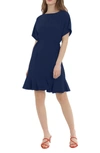 Donna Morgan Ruffle Hem Short Sleeve Dress In Twlight Blue