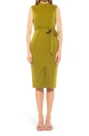 Alexia Admor Mock Neck Belted Sheath Dress In Chartreuse