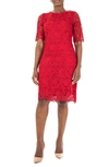 Nina Leonard Jewel Neck Lace Dress In Nina Red