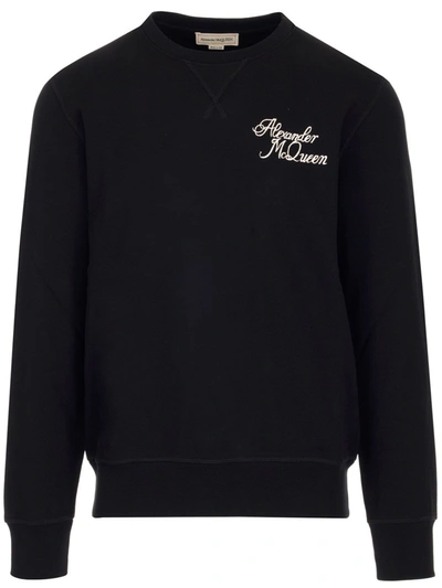 Alexander Mcqueen Logo-print Relaxed-fit Cotton-jersey Sweatshirt In Black,white