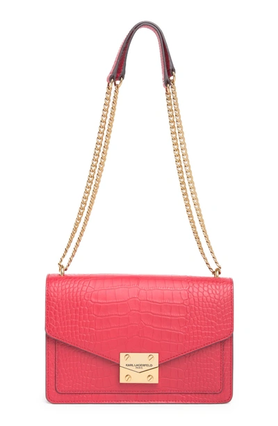 Karl Lagerfeld Corinne Croc Embossed Leather Shoulder Bag In Crimson
