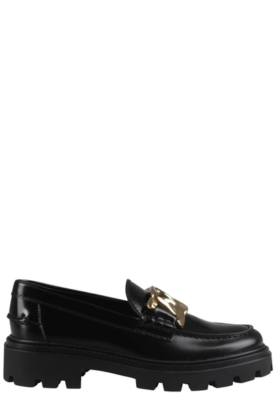Tod's Chain-detail Leather Loafers In Black