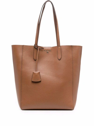 Michael Michael Kors Camel-colored Leather Shopper Bag With Logo In Beige