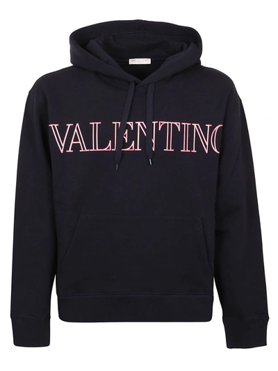 Valentino Logo印花棉质平纹针织连帽卫衣 In Black,fuchsia,white