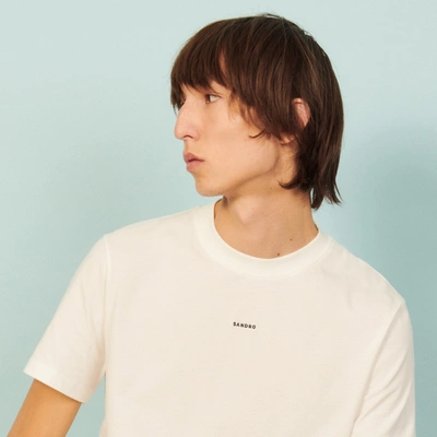 Sandro T-shirt With Logo Embroidery In Ecru