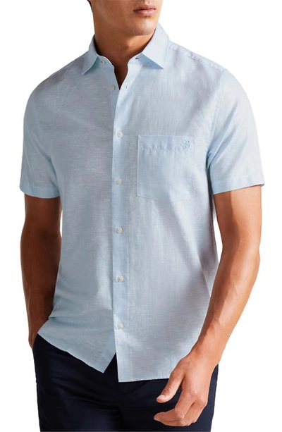 Ted Baker Addle Linen Short Sleeve Button-up Shirt In Light Blue