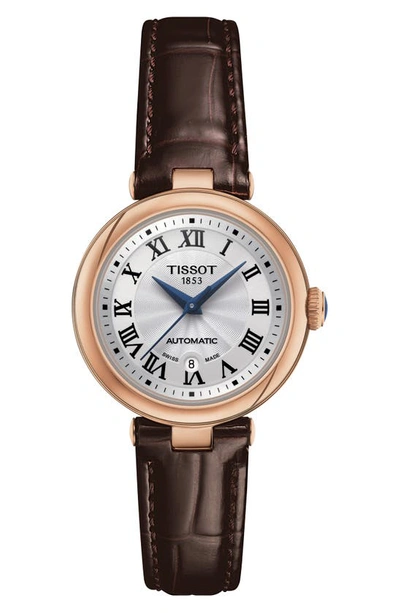 Tissot Bellissima Leather Strap Watch, 29mm In White/brown