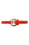 Ferragamo Gancini Size 19 Braided Bracelet In Candy Apple Red