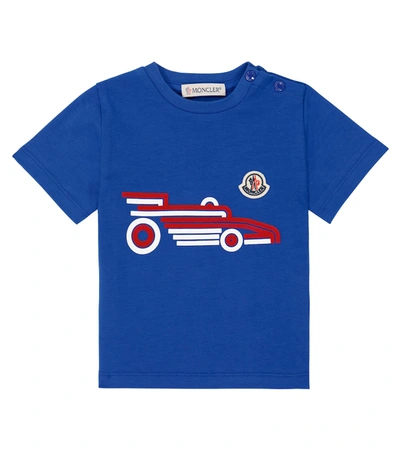 Moncler Baby Printed Cotton-blend T-shirt In Blue