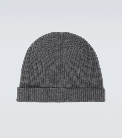 Sunspel Grey Recycled Cashmere Ribbed Beanie In Gyak Grey Melange