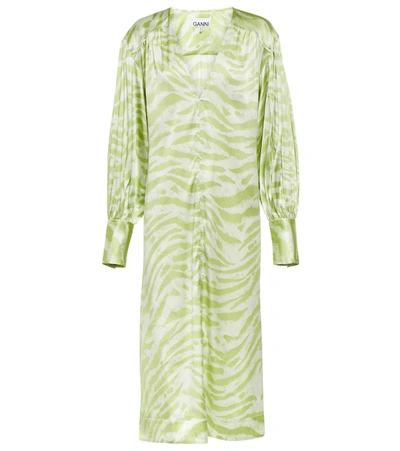 Ganni Green Silk Stretch Satin Maxi Dress In Margarita