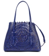 Alaïa Mini Mina Perforated Leather Tote In Ultra Bleu