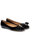 Ferragamo Varina Bow-embellished Patent-leather Ballet Flats In Nero