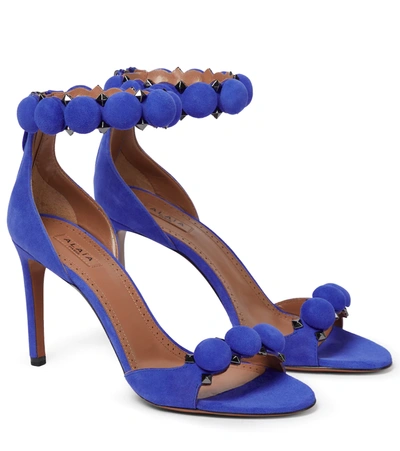 Alaïa Bombe Stud Suede Ankle-wrap High-heel Sandals In Blue