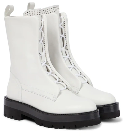 Alaïa Embellished Leather Combat Boots In Blanc Casse