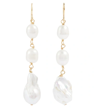 Jil Sander Gold Pearl Grainy Drop Earrings In Cream