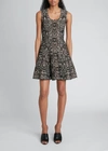 ALAÏA JACQUARD LEOPARD FLARED MINI DRESS