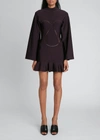 Alaïa Womens Aubergine Embroidered Ruffle-hem Woven Mini Dress 10 In Aubergine
