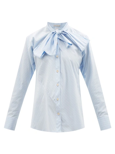 Palmer Harding Pussy-bow Striped Cotton-blend Poplin Shirt In Blue