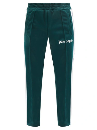 Palm Angels Logo Print Tech Jersey Track Pants In Зелёный,белый